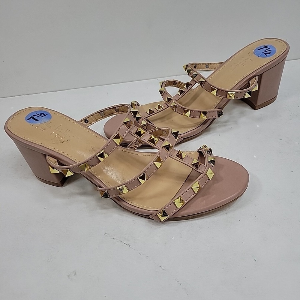 Nicole Miller Studded Slide Sandals Women's 7.5 Pink Block Heel Slip On
